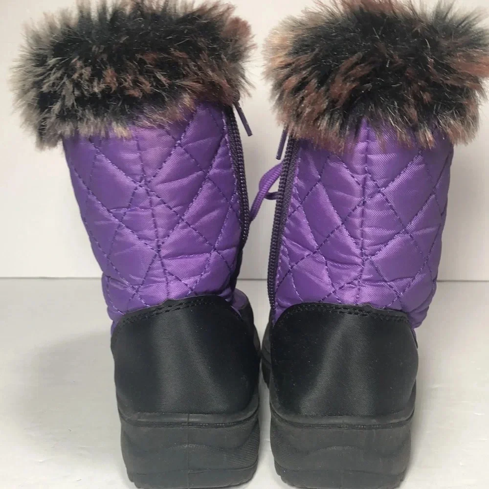 Snow Tec Toddlers Quilted Snow Boots Purple with Faux Fur Trim (5-Toddler)
